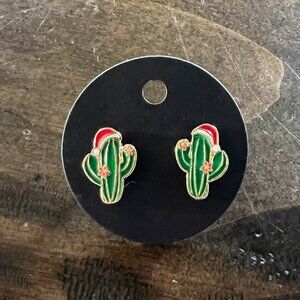 Prep Obsessed - Christmas Cactus Signature Enamel Stud Earrings